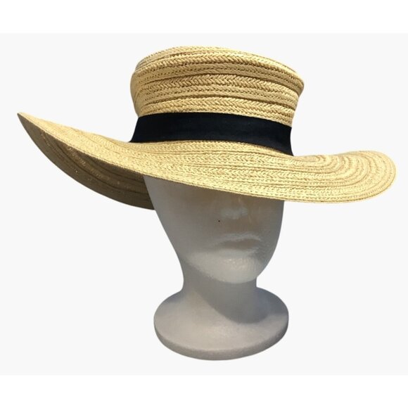 Universal Thread Straw Boarder Hat Ribbon Natural Black S/M 21" x 22.5" - Picture 3 of 9